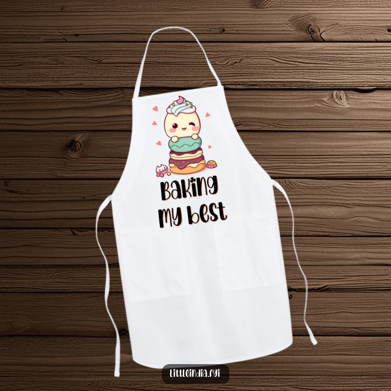 Funny Apron: A giggling character presenting a stack of sweet treats, adding fun to kitchen tasks.