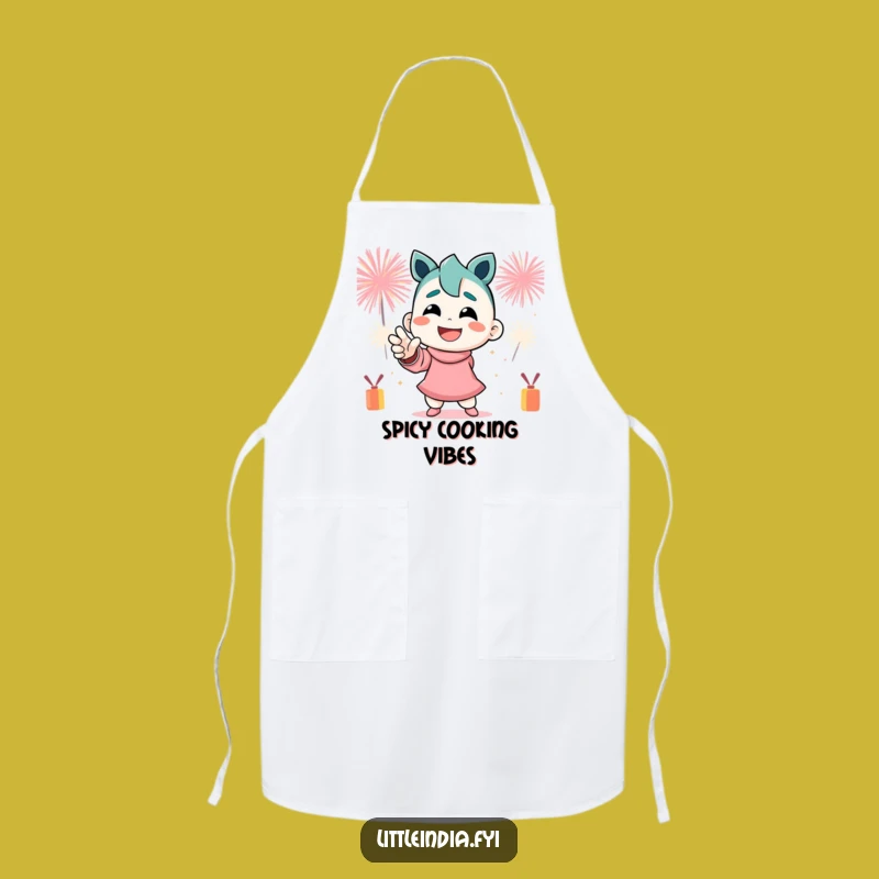 Funny Kitchen Apron: Firecracker Pose by Smiling Character for Festive Cooking