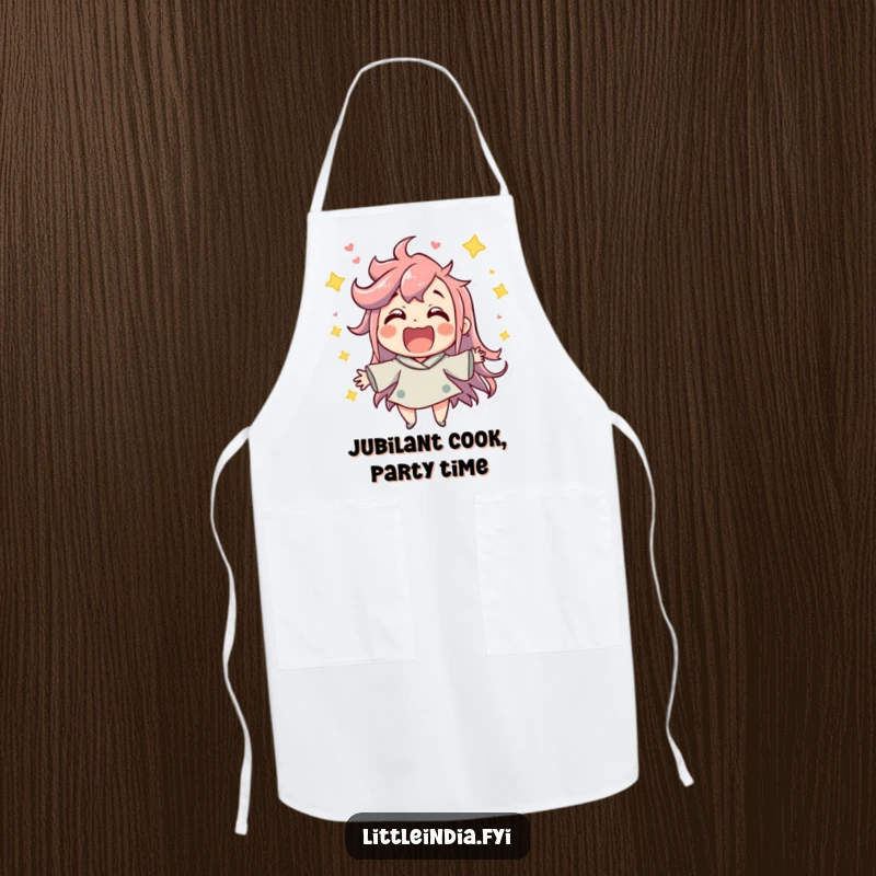 Funny Party Apron: Jubilant character enjoying a lively atmosphere with excitement, adding a festive touch to kitchen wear.