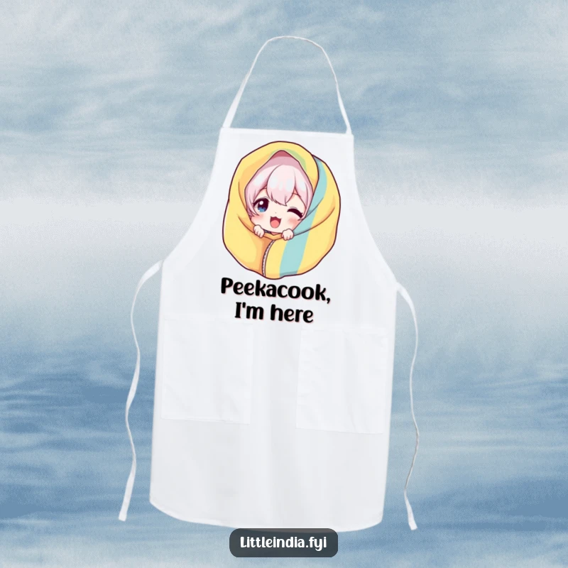 Funny Giggling Apron: Character playfully peeking from behind a fabric, protecting your clothes with a dash of humor.