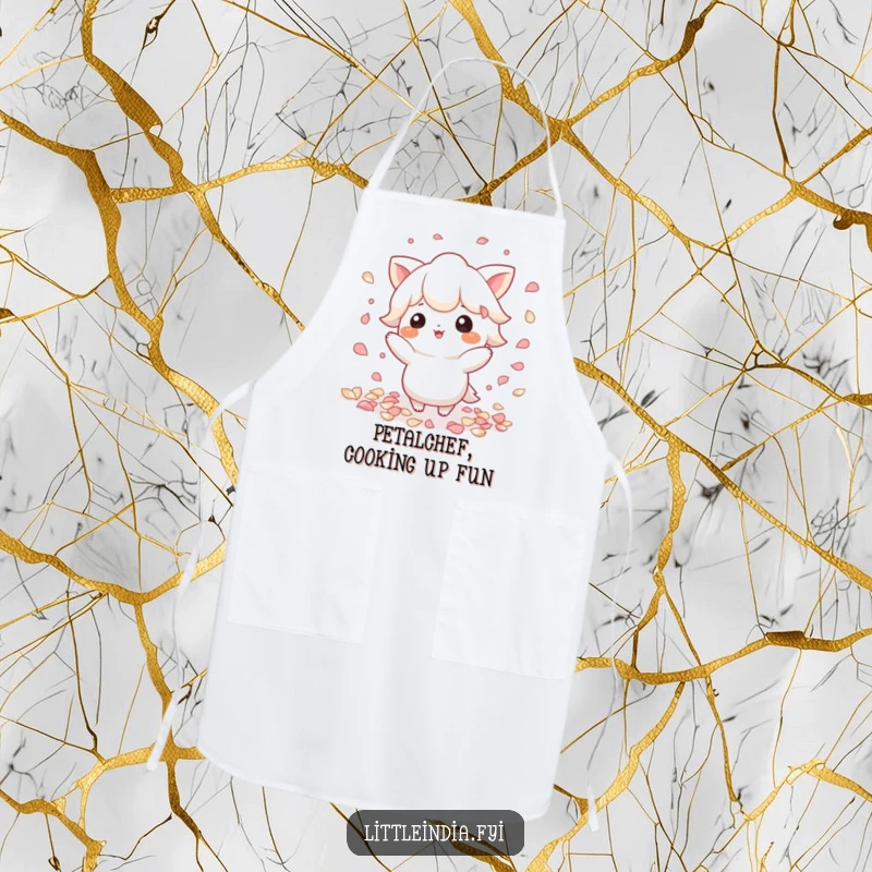 Funny Garden Apron: Playful character scattering petals with a flourish, adding a whimsical touch to kitchen wear.