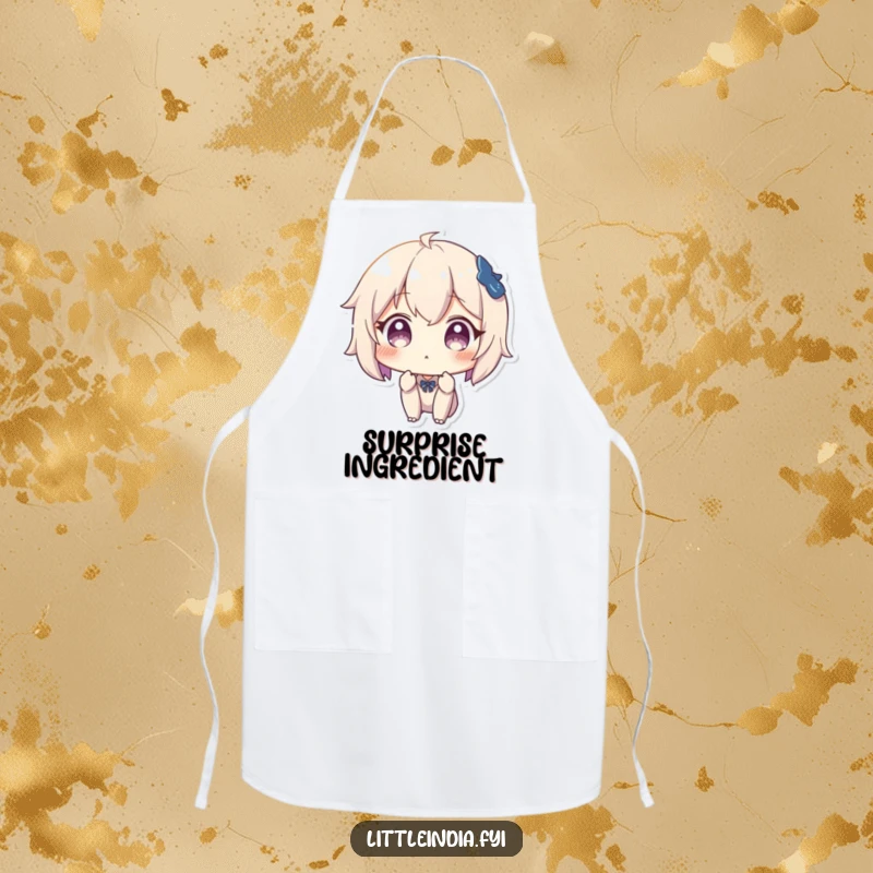 Funny apron featuring a character with a surprised expression, ideal for cooks who have unexpected reactions in the kitchen.