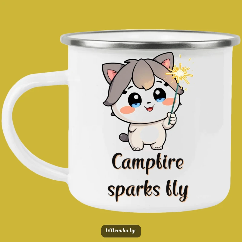 Funny Sparkler Camp Mug - Happy Character, Outdoor Celebration, Funny Gift
