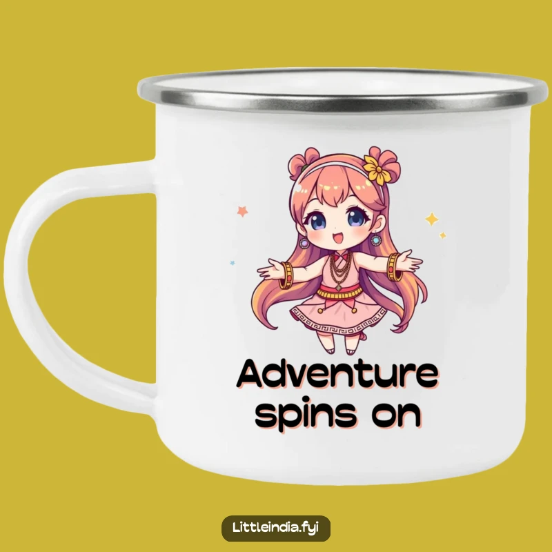 Funny Twirling Bangles Character Camping Mug: Adventure Fuelled by Laughter