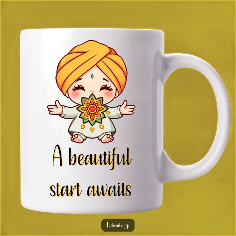 Funny Turban Rangoli Mug - Cute Character Offering Art Funny Gift