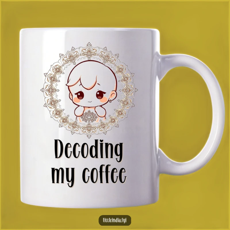 Funny Curious Character Mug: Intriguing Patterns for Thoughtful Mornings!