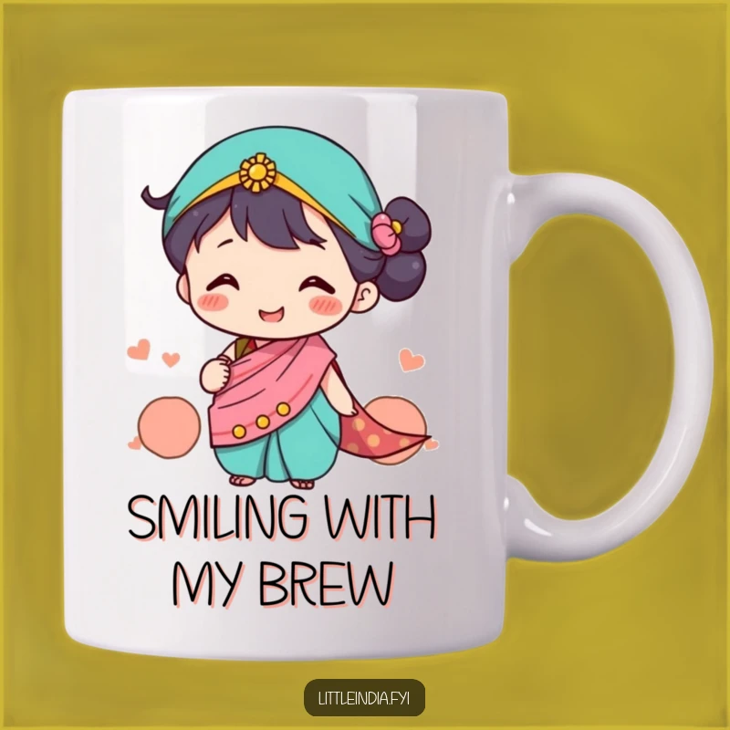 Funny Sari Character Mug: Cute Smiles, Cultural Joy, Perfect Funny Gift!