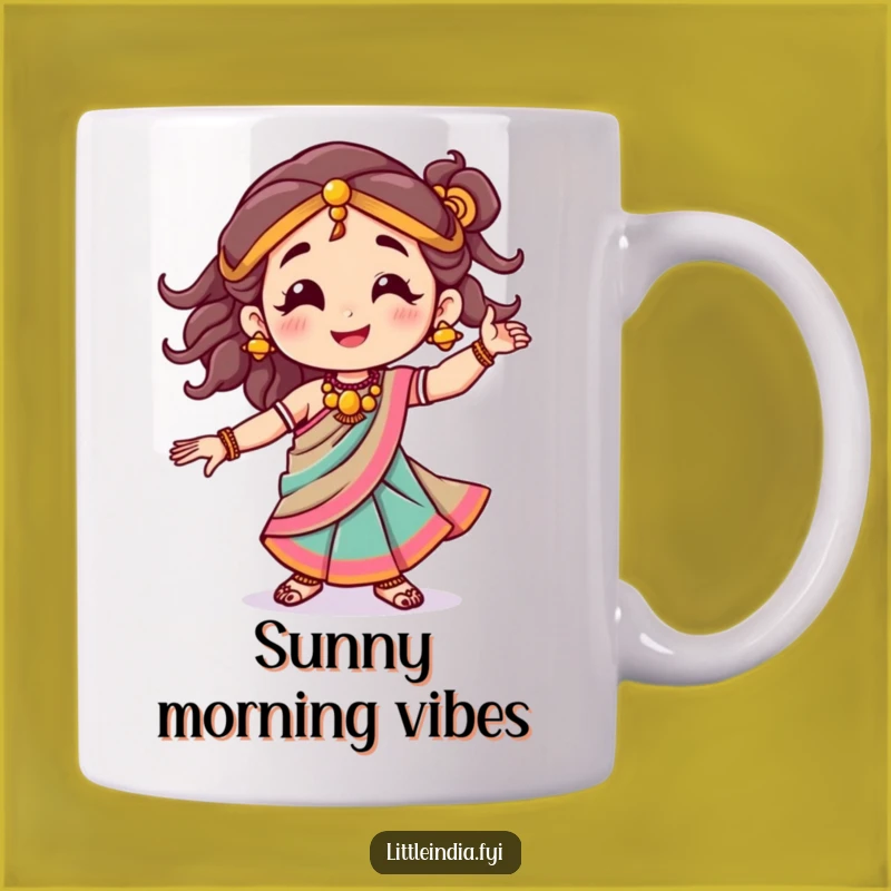 Funny Sari Dance Mug: Joyful Character's Colorful Dance, Perfect Funny Gift for Celebrations