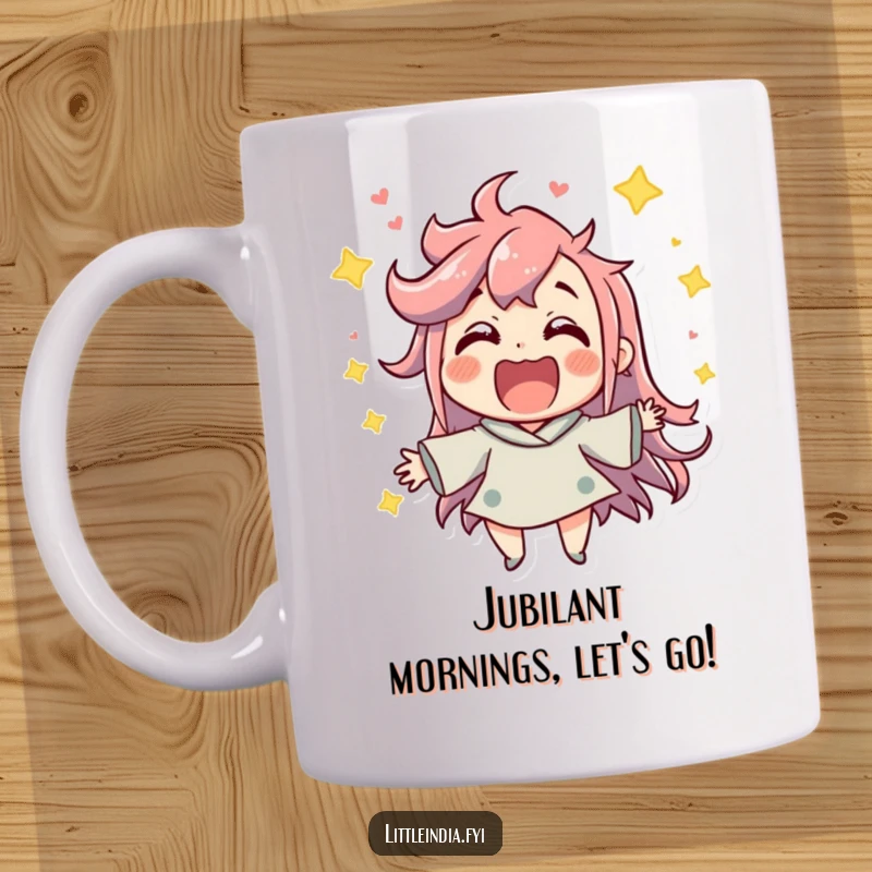 Funny Party Vibe Mug: Jubilant character immersed in a lively atmosphere, radiating pure excitement and joy.
