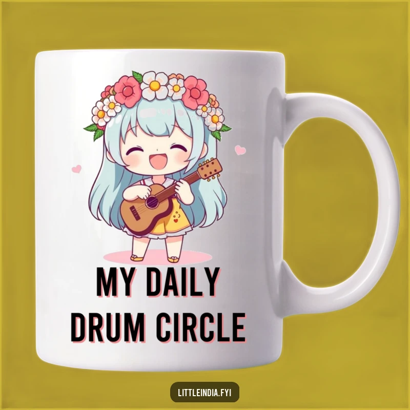 Funny Flower Garland Musician Mug - Delightful Character Playing Beat, Perfect Gift