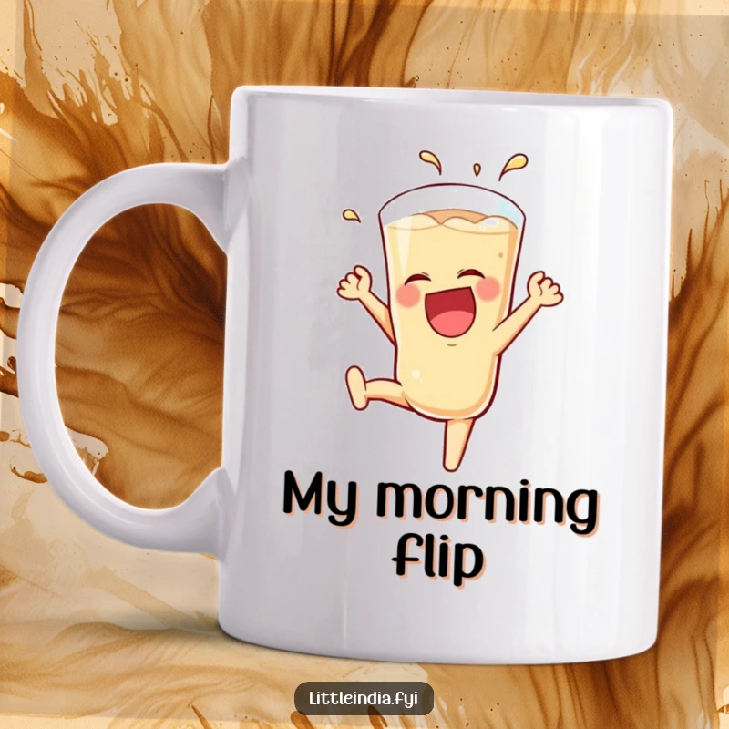 Funny Teh Tarik Mug featuring a laughing glass performing a dynamic somersault, brimming with joy and energetic movement.