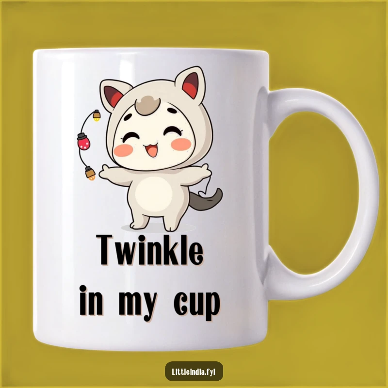 Funny Juggling Lights Mug: Playful Character's Festive Grin Gift Idea