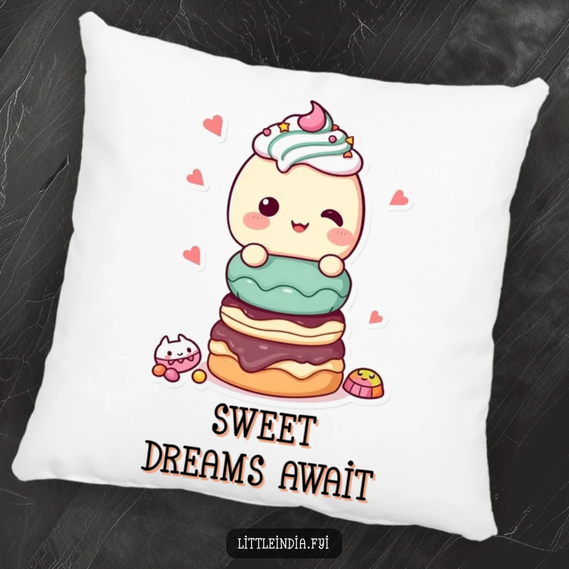 Funny Pillow: A giggling character holding a stack of sweet treats, providing soft comfort and cheerful decor.