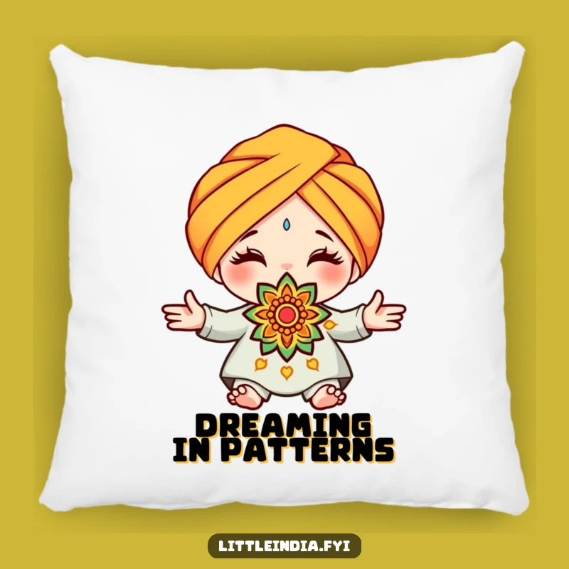 Funny Turban Rangoli Pillow - Cute Character Offering Art Cozy Gift
