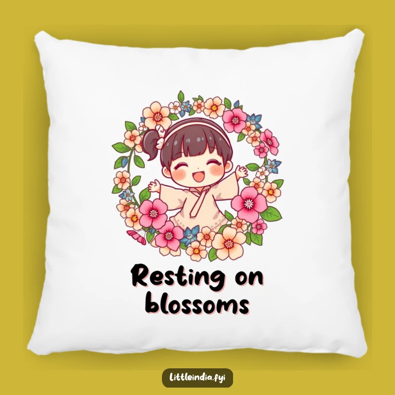 Funny Joyful Character Flower Garland Pillow: Rest on Beauty and Smiles!