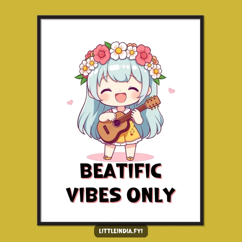 Funny Flower Garland Music Art Print - Delightful Character Digital Download, Funny Gift