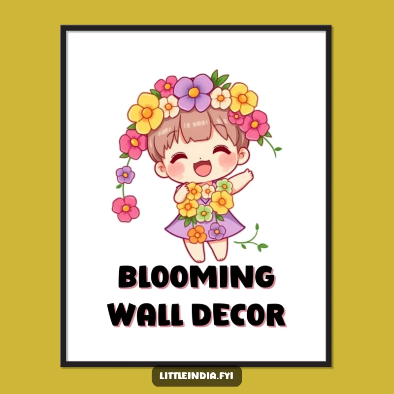 Funny Flower Garland Character Digital Print - Instant Nature's Joy for Your Walls!