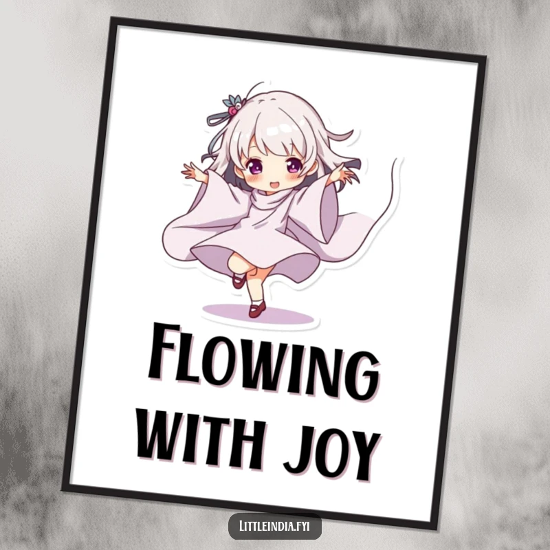 Funny Digital Art Print of a character playfully dancing with flowing fabric, offering humorous artistic wall decor.