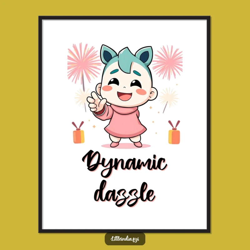 Funny Firecracker Pose Digital Art: Smiling Character's Dynamic Festive Print