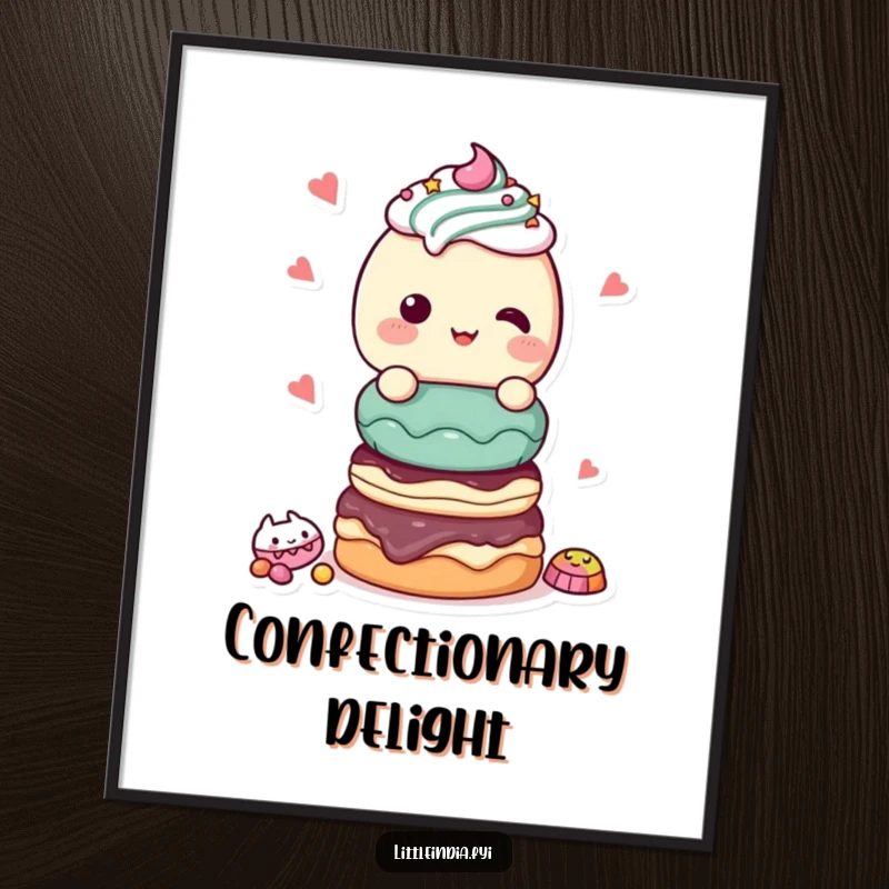 Funny Digital Art Print: A giggling character offering a stack of sweet treats, perfect for cheerful home decor.