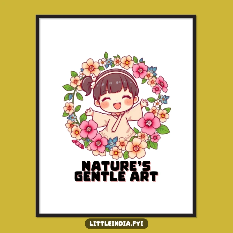 Funny Joyful Character Flower Garland Digital Art: Blooming Beauty for Your Walls!