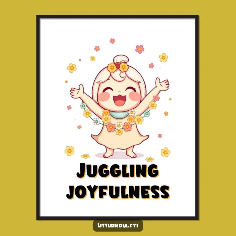 Funny Juggling Flower Garlands Digital Art, Instant Joyful Decor