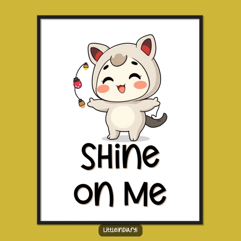 Funny Juggling Lights Digital Art: Playful Character's Grinning Festive Print