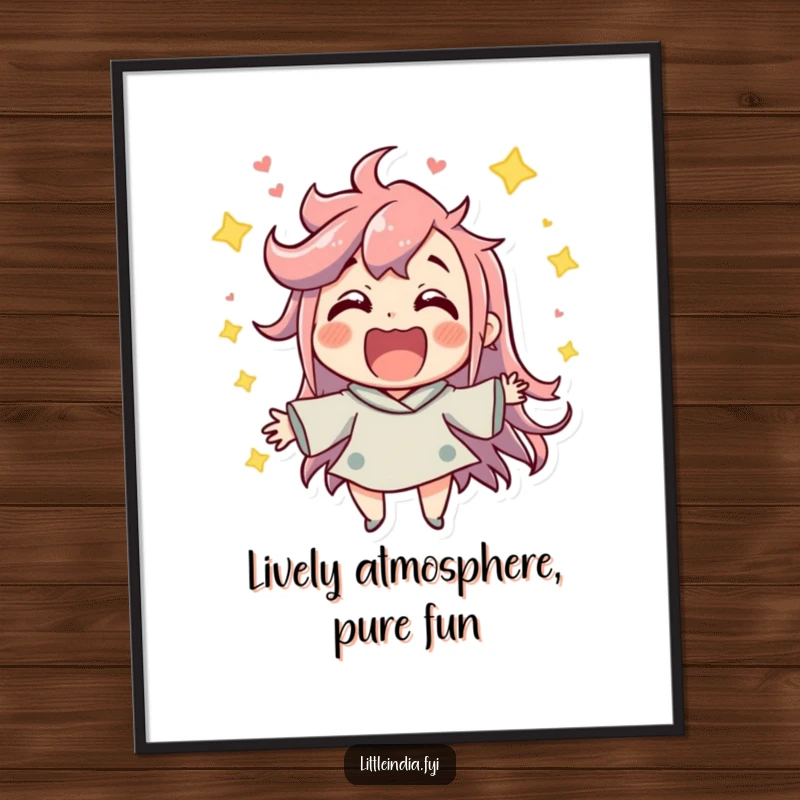 Funny Party Art Print: Jubilant character enjoying a lively atmosphere with excitement, offering instant energy and fun.