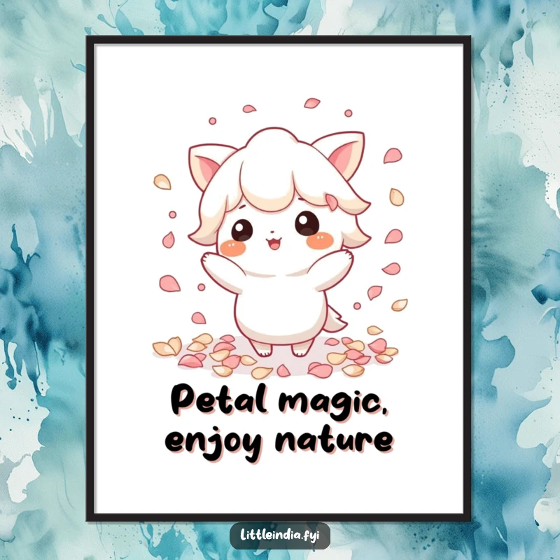 Funny Petal Art Print: Playful character scattering petals with a flourish, offering instant whimsical charm.