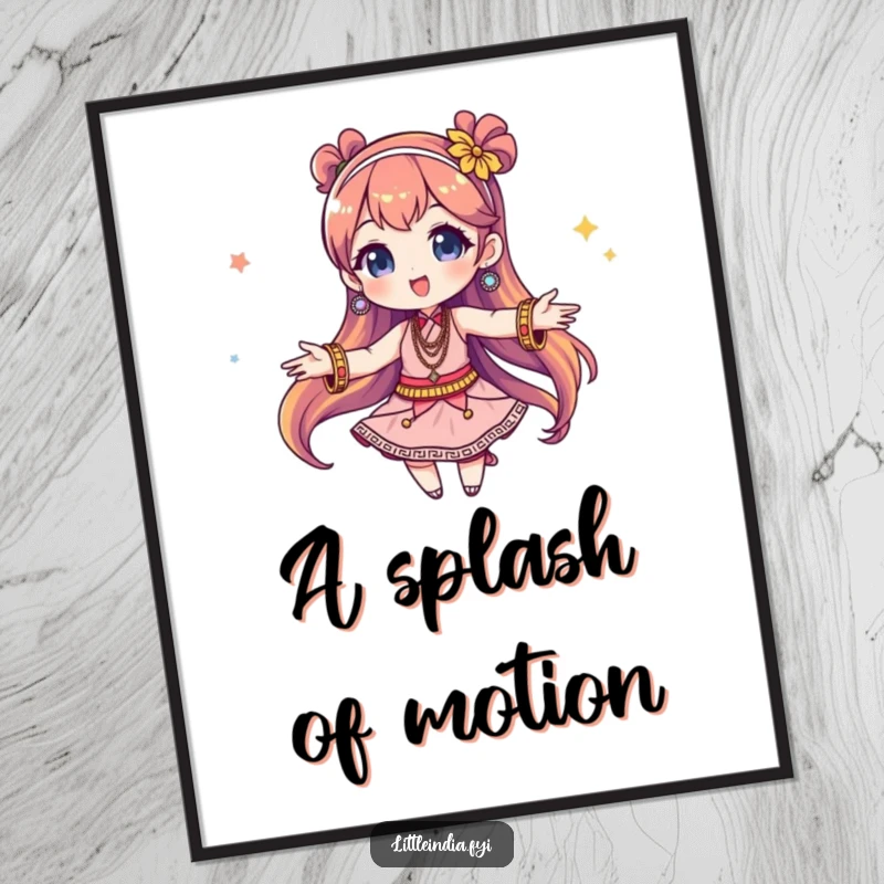 Funny Digital Art Print: A whimsical character captured mid-twirl, adorned with shimmering, colorful bangles, radiating pure happiness and energy.