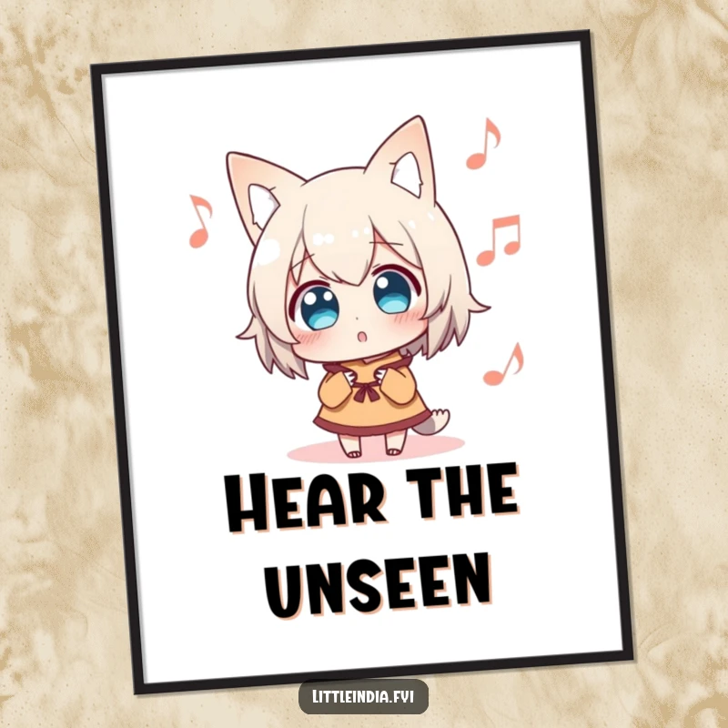 Funny Digital Art Print of a surprised character intently listening to distant music, perfect for adding a whimsical and auditory-themed element to any digital display or print.