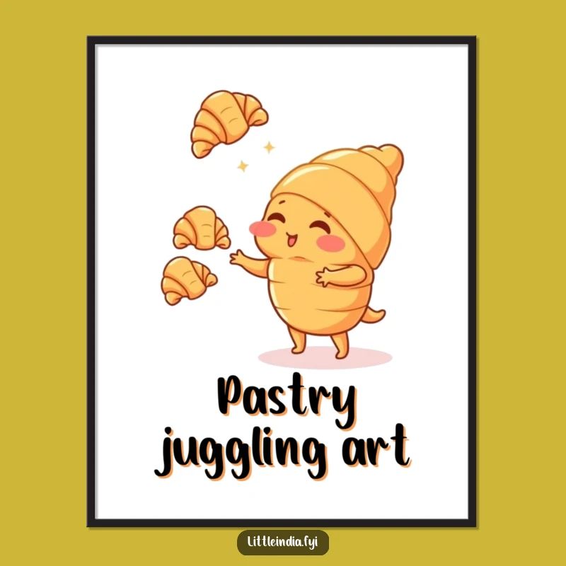 Funny Blushing Croissant Juggling Digital Print - Instant Bakery Charm!