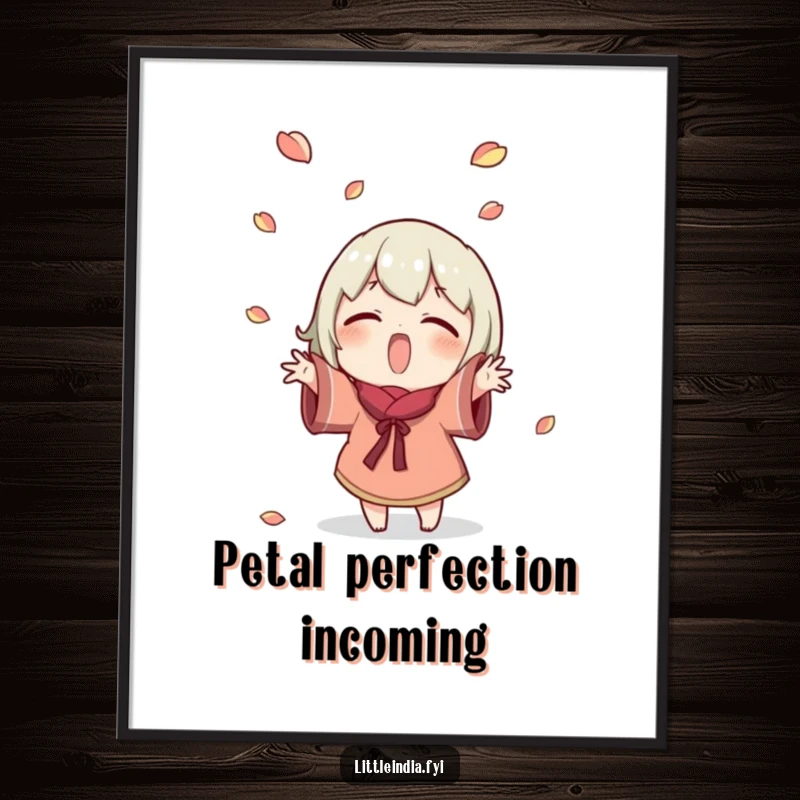 Funny Digital Art Print: Excited character joyfully tosses small petals, creating a shower of happiness. Instant downloadable funny gift.