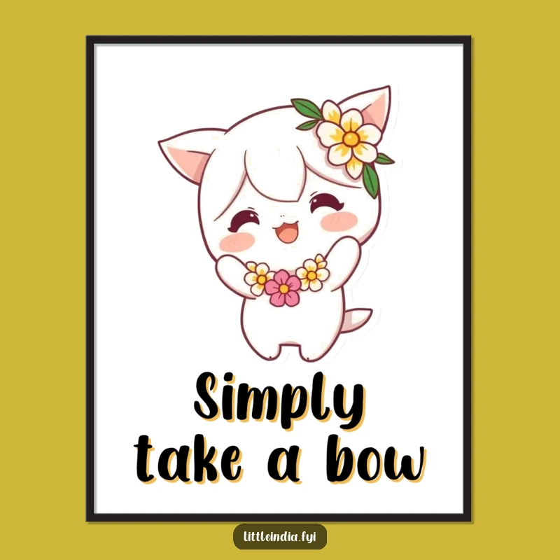 Funny Flower Garland Bow Digital Art: Cheerful Character's Playful Pose - Instant Happy Decor