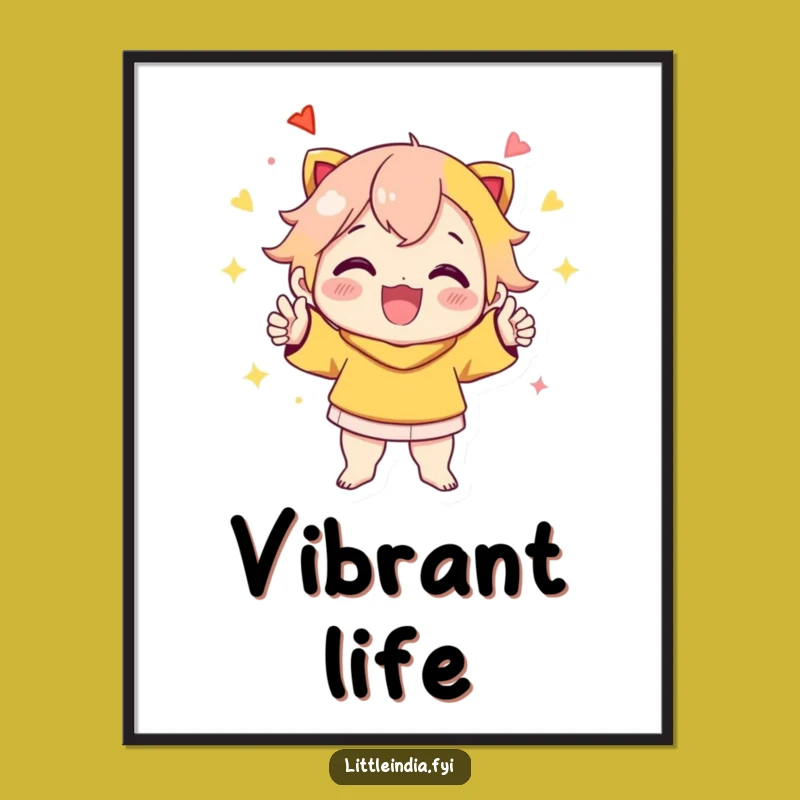 Funny Celebration Art Print: Cheerful Character's Vibrant Pose Decor, Perfect Funny Gift