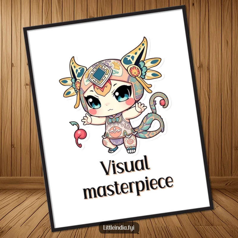 Funny digital art print of a character in a powerful, dynamic pose, intricately detailed with mesmerizing patterns.