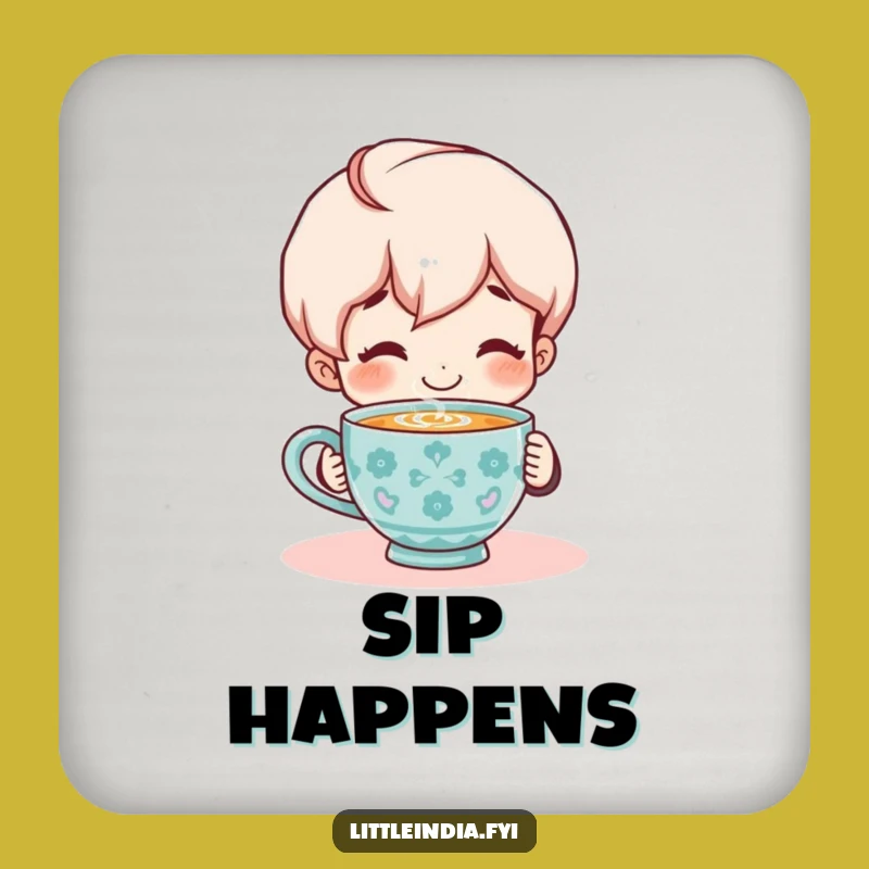 Funny Chai Lover Coaster: Smiling Character's Cozy Drink Saver, Perfect Funny Gift