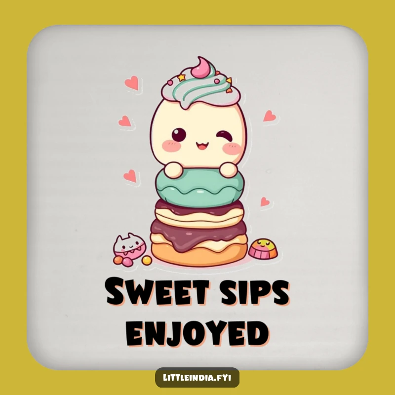 Funny Giggling Sweet Treats Coaster: Protect surfaces with sugary flair