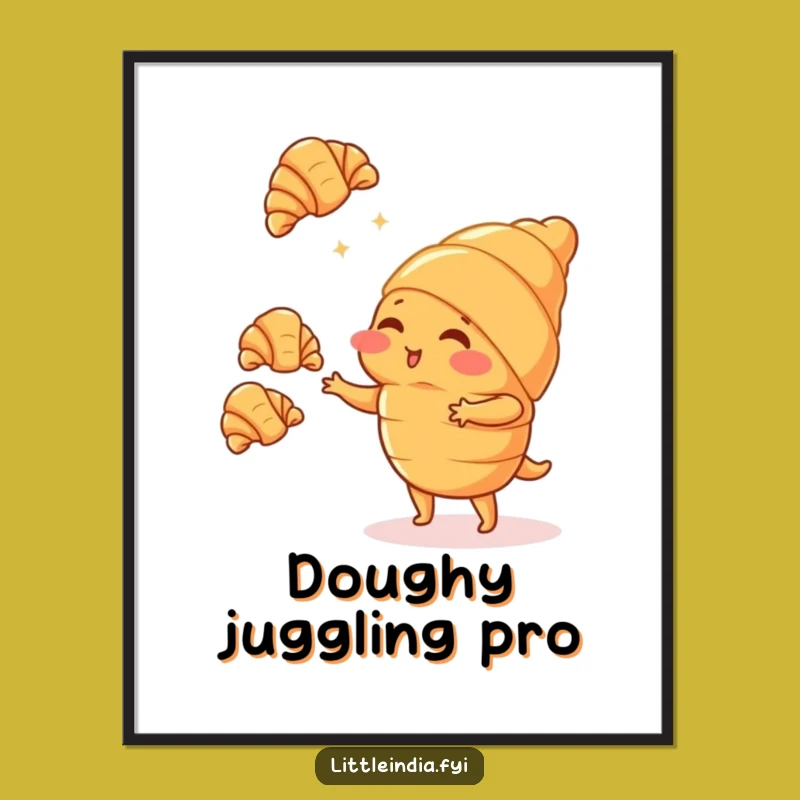 Funny Blushing Croissant Juggling Poster - Sweet Wall Art!