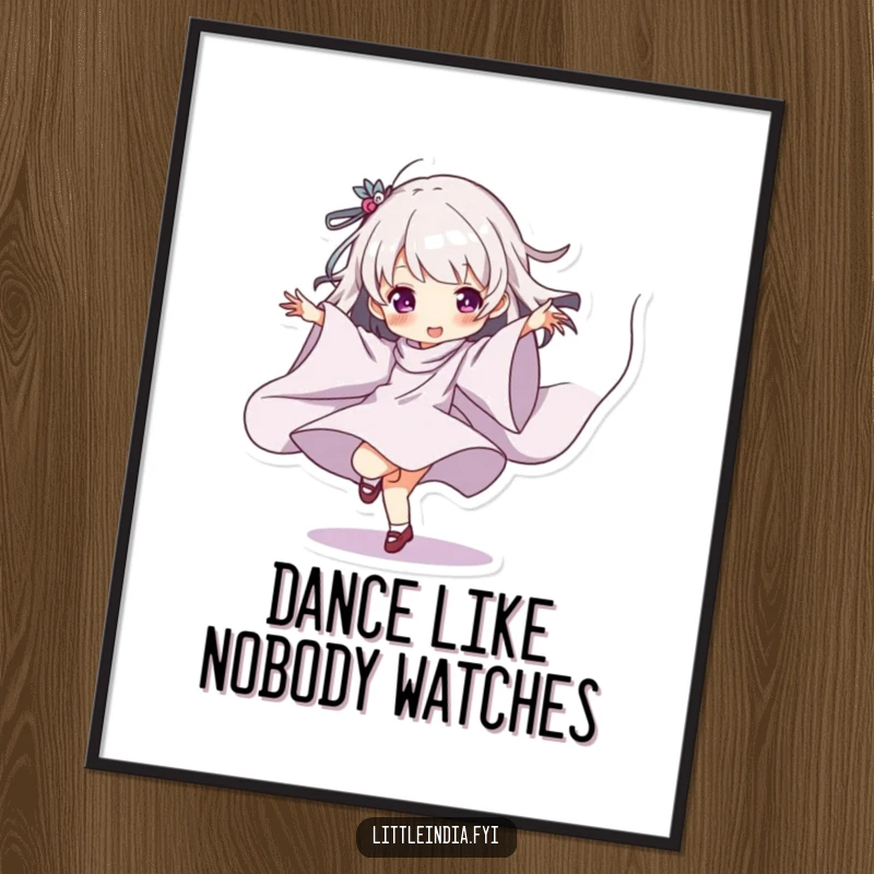 Funny Poster displaying a character playfully dancing with elegant, flowing fabric, adding humorous artistic flair.