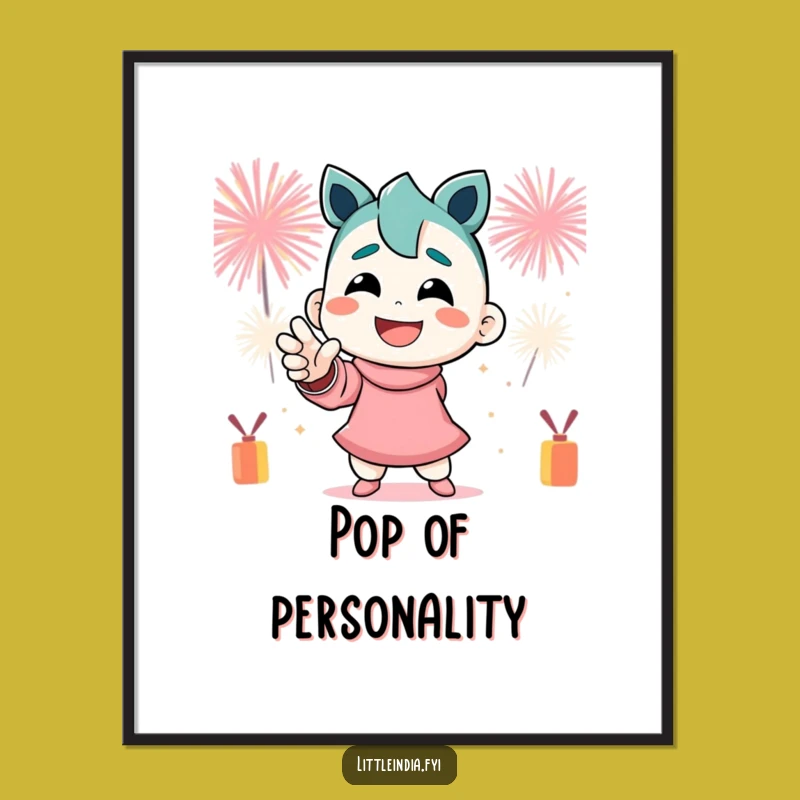 Funny Firecracker Pose Poster: Smiling Character's Dynamic Festive Art