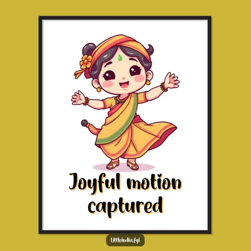 Funny Dancing Sari Character Poster, Vibrant Wall Art for Joyful Spaces