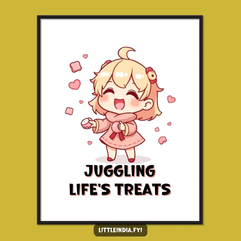 Funny Juggling Sweets Poster: Gleeful Character's Art - Whimsical Wall Decor