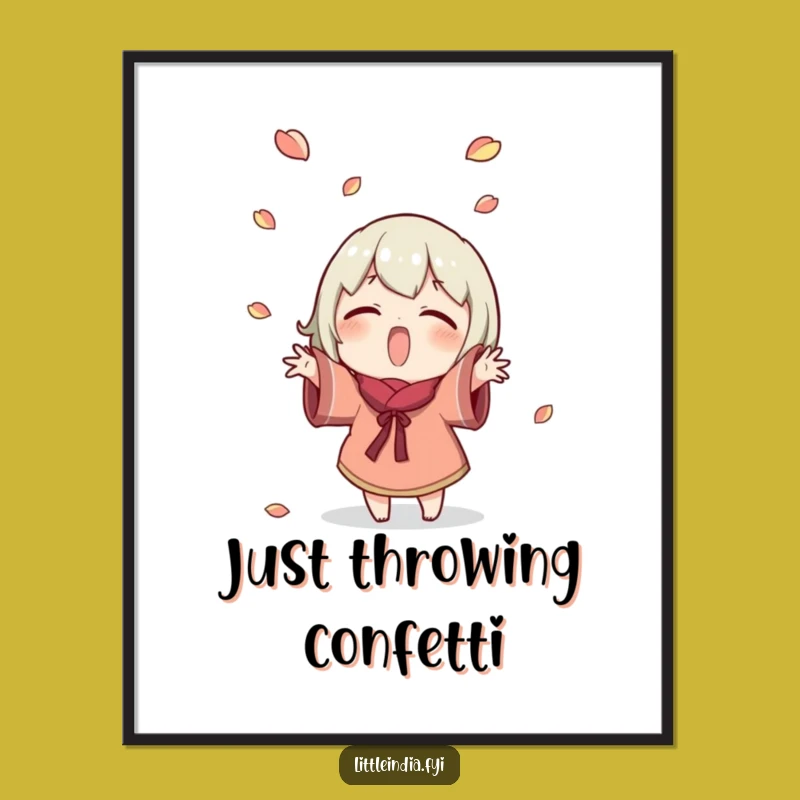 Funny Petal Toss Poster: Excited Character's Joyful Art - Whimsical Wall Decor