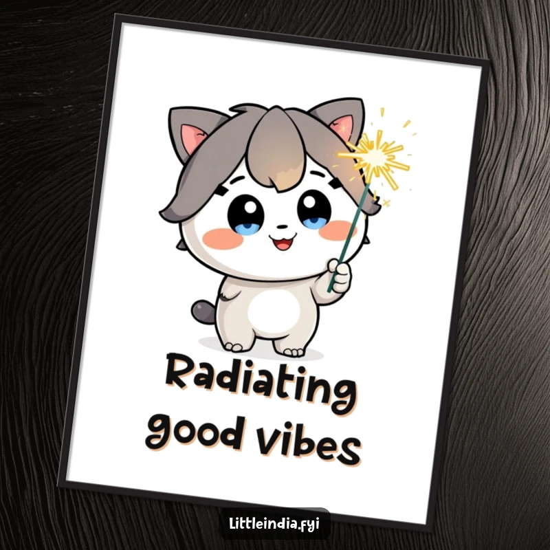 Funny Poster: A happy character with sparkling eyes holds a playful sparkler, creating an atmosphere of festive joy.