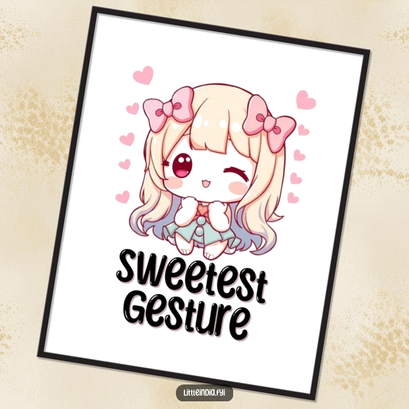 Funny poster art of a character offering sweets with a bow, symbolizing hospitality, generosity, and sweet gestures.