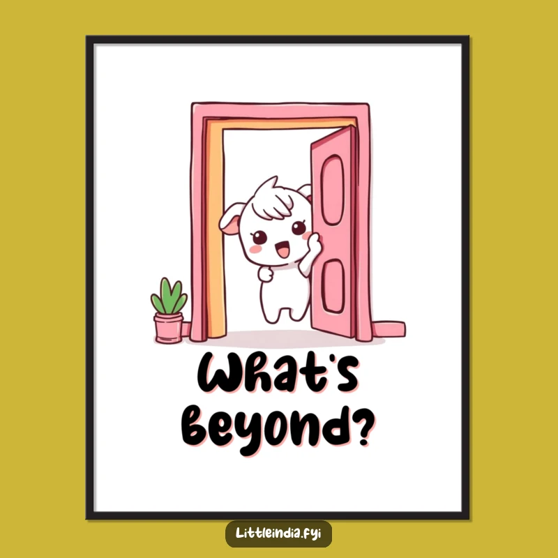Funny Curious Peek Poster: Exciting Character's Vibrant Doorway Art