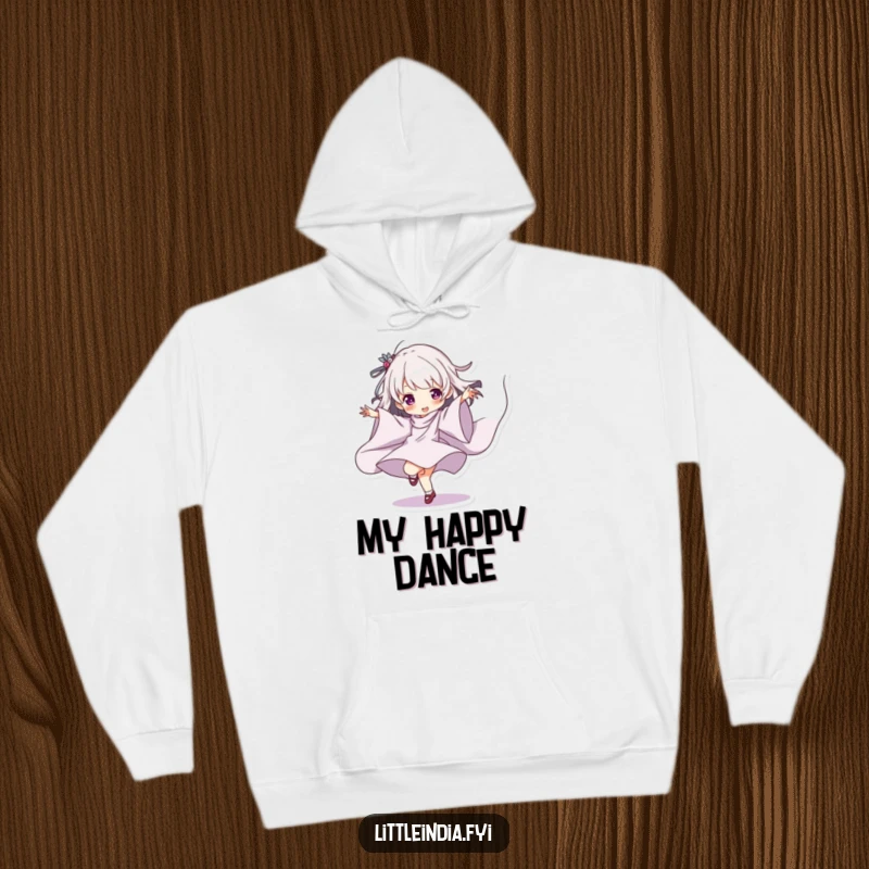 Funny Hoodie featuring a character playfully dancing with flowing fabric, offering cozy and humorous artistic vibes.