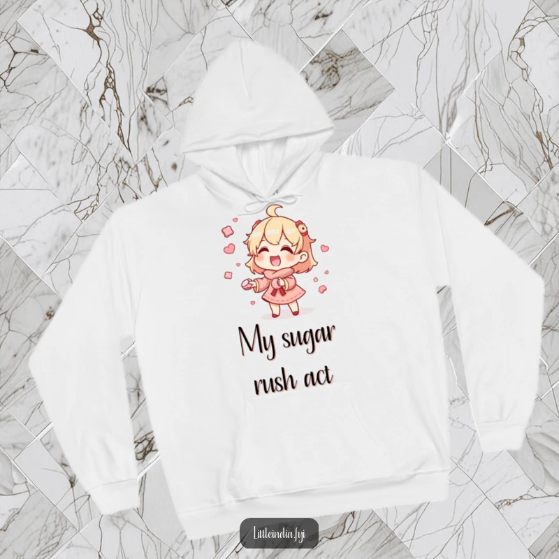 Funny Hoodie: A gleeful character skillfully juggles tiny, sweet treats, offering a cozy and humorous design. Excellent funny gift for comfort and joy.