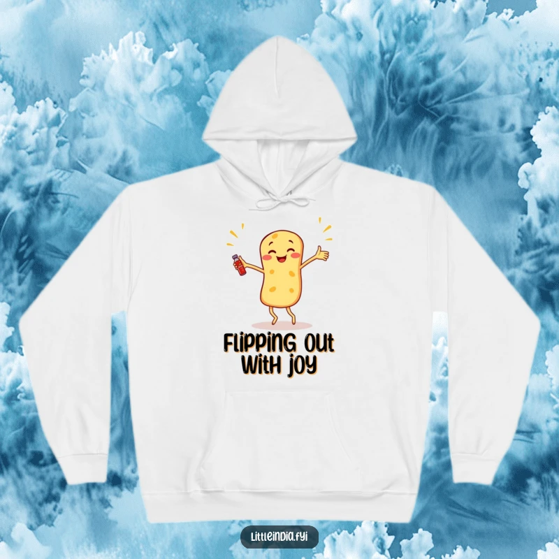 Funny Roti Canai Hoodie with a dancing roti canai juggling miniature sambal bottles with outstretched arms.